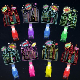 36 PCS Super Theme Hero Party Favors Hero Skyscraper City LED Finger Lights Glow in The Dark Light Up Toys Back to School Supplies Classroom Prizes Goodie Bag Stuffers Gifts for Boys Girls Birthday