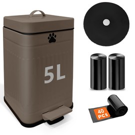 Kopuncare Dog Poop Trash Can Outside, 5 L Metal Dog Waste Trash Can with Lid, Outdoor Dog Poop Trash Can with Pedal, Dog Poop Trash Can Odor Control, Dog Waste Container for Garden, Rectangular Brown