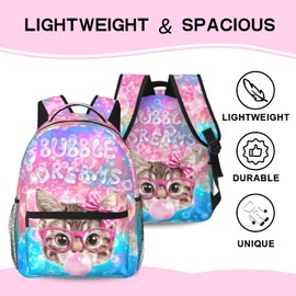 TREKTOTS 15 Inch Lightweight Cat Bubble Backpack for Girls Ages 6-8, Cute School Bookbag with Large Capacity & Padded Ergonomic Back, Ideal for Kindergarten & Elementary
