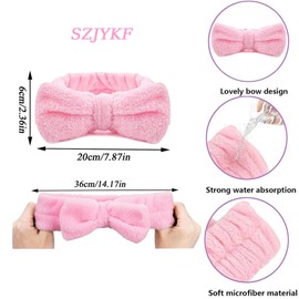 SZJYKF Spa Headband Makeup Headband, Pink Soft Fuzzy Bow Headband for Washing Face, Elastic Skincare Headband Hair Bands for Woman