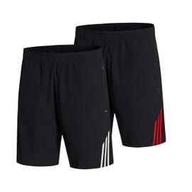 HRUI Men's Four Seasons Running Shorts, Sweat Absorbent, Quick Drying Fitness Shorts, Adjustable, Sportswear, Set of 2, black red,