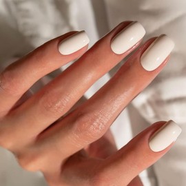 Press On Nails False Nails Ready To Wear, DIY Manicure, Soft Gel Press on Nails, Waterproof, Smudge Proof, Chip Proof, No Dry Time Quick & Easy, Durable & Flexible 24 Pcs Nails (Cream)