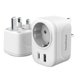 TravelHawk Travel Adapter UK Travel Adapter Worldwide Socket Adapter 20W Type G USB-C and USB Travel Plug Fast Charger Travel Adapter UK, USA, Australia, Asia, South America, Africa