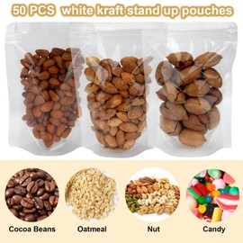 Blisstime 50 Pack Stand Up Pouch Bags, Resealable Clear Zip Lock Pouches With Tear Notch for Food Packing (4.7IN X 6.7IN)
