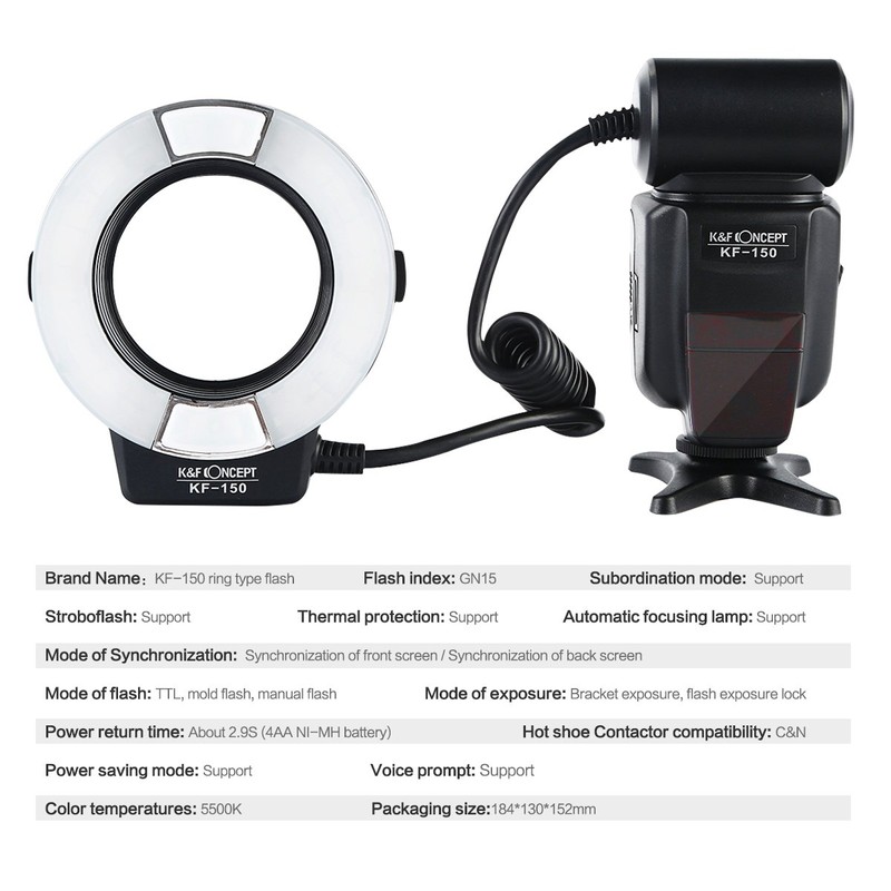 K&F Concept Speedlite Camera Flash TTL Compatible Macro Ring Flash