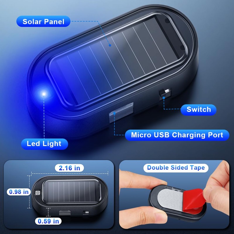 ELECTOP Car Solar Power Simulated Dummy Alarm, Anti-Theft LED Flashing
