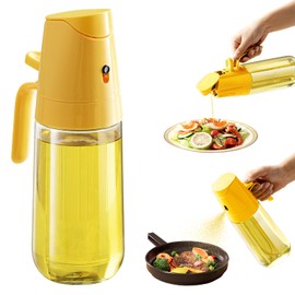 Besosay Oil Sprayer for Cooking, 2 in 1 Olive Oil Dispenser Bottle for Kitchen, 500ml/17oz Glass Oil Bottle, Oil Mister Spray Bottle for Air Fryer, Salad, Frying, BBQ (Yellow)