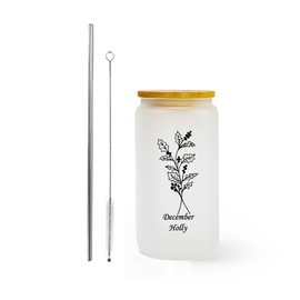 AGH 16OZ Christian Glass Cups with Bamboo Lid and Straw,Drinking Glasses for Iced Coffee,Inspirational Can Shape Beer Glass for Women, Perfect for Christmas,Baptism, Birthday, Easter.