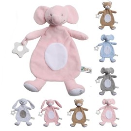 OnlyBee Newborn Baby Comforters with Taggies and Teether Elephant Bunny Teddy Bear (Newborn to 0 Months, Pink Elephant)