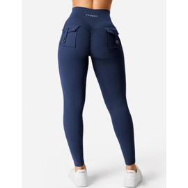 YEOREO Leggings with Pockets for Women Charm Leggings Workout Leggings for Women V Cross Waist Butt Lifting Gym Yoga Leggings Navy