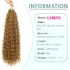 LIYATE Blonde Goddess Bohemian Crochet Box Braids 24 Inch 7 Packs Boho Crochet Hair for Women Pre Looped Gypsy Braids Synthetic Braiding Hair Extensions, 27 Blonde