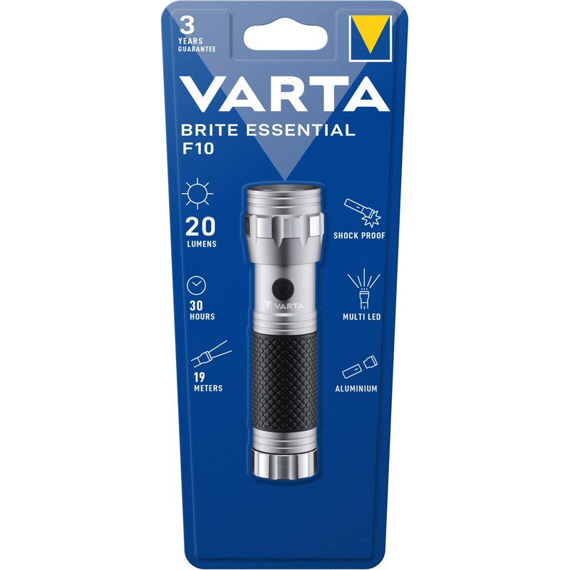 VARTA BRITE ESSENTIAL F10 LED FLASHLIGHT WITH RUBBER HANDLE LAMP