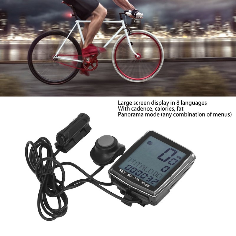 Bike Computer Wired Waterproof Bicycle Odometer Speedometer with Backlight Display