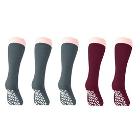 Personal Touch Non Slip Anti Skid Yoga Pilates Hospital Slipper Socks with Gripper Bottoms, Mid Calf, 5 Pairs (3 Gray, 2 Maroon)