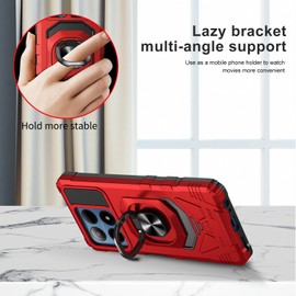 for Boost Summit 5G Case with 1 Pack Screen Protector,Dual Layer Hybrid Heavy Duty Defender Protection,Sleek Rugged Reinforced Cushion Corner Kickstand Shockproof Bumper Cover Red