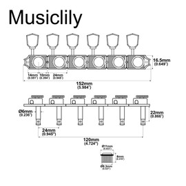 Musiclily Pro 6 inline Vintage Guitar Locking Tuners Guitar Tuning Pegs Keys Machine Heads Set for Strat Tele Style Electric Guitar, Gold Keystone Button
