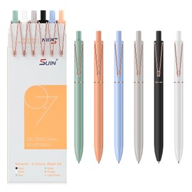 SUIN Gel Pens - Pack of 6, 0.7mm Black Ink, Retractable Rolling-Ball Gel-Pens, Medium Fine Point for Smooth Writing - Cute Office and School Supplies, Ideal Gifts for Women