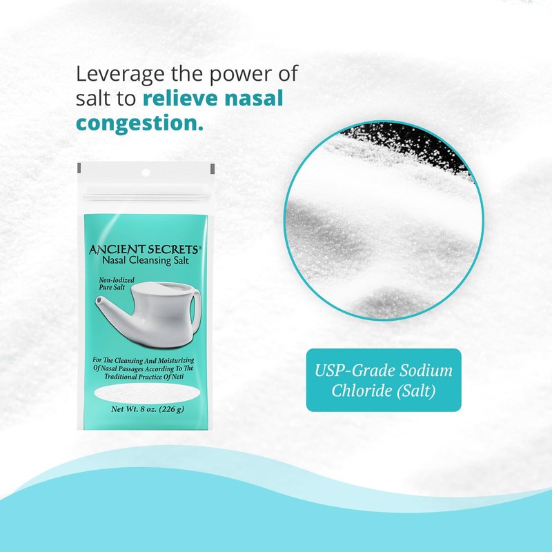 ANCIENT SECRETS Nasal Cleansing Salt, Non-Iodized, 6-Pack – USP-Grade Sodium