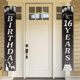 PAKBOOM Happy 16th Birthday Yard Sign Door Banner - Cheers to 16 Years Birthday Decorations Party Supplies for Boys Girls - Black Silver