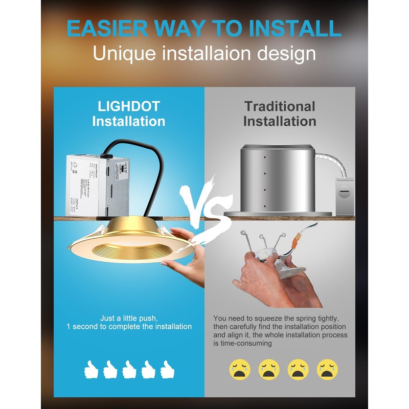 Lightdot 6 Inch Recessed Lighting 6 Pack Gold, 12W Dimmable