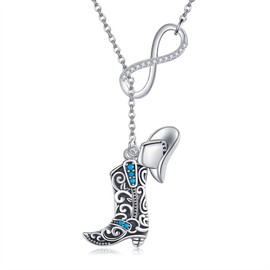 ONEFINITY Cowboy Boot Necklace S925 Sterling Silver Cowgirl Necklace Cowboy Boot Hat Necklace Country Necklaces Jewellry For Men Women