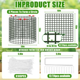 8Pack/24Pcs 13"x 13" Thicker Plant Protectors from Animals,Wire Mesh Plant Cages,Garden Plant Protector with Ground Stakes and Ties,Bunny Barricades Chicken Wire Cloche for Shrubs and Vegetables