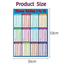 Educational Times Tables Poster Wall Chart 1-12 Multiplication Table Poster Suitable for Kids Room, Homeschool Supplies，Learning Posters