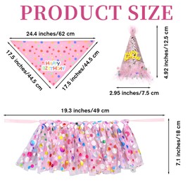 Dog Birthday Bandana with Hat and Dress Girl Set Puppy Birthday Party Supplies Cute Tutu Skirt Outfit for Small Medium Large Dogs Decorations(Pink)