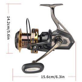 Big Game Surf Spinning Fishing Reel 8000/12000,20KG Drag Power Backlash-Free Bearings,Metal Reel Seat,Zinc Alloy Gear for Saltwater Inshore and Offshore Fishing (HT-surfBG-12000)