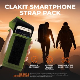 Phone Holster with Clip - Hook Loop Nylon Cellphone Holster Compact Pouch, Backpack Shoulder Strap Accessory Pouch - Multifunctional StrapPack Pouches for Hikers, Travelers & Commuters, Green