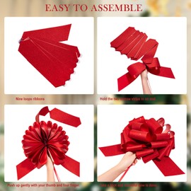 LeZakaa 12" Red Gift Bow - Giant Glitter Pull Bow, Car Bow, Giant Big Pull Bow for Large Gift Decoration, Birthday Bows, Wedding Bow, Holiday Bow, Christmas Bow (1 Pack)
