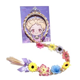 FEIFEI'S BOW Kids Girls Toddlers Blue Elsa Ponytail Hair Extension Party Hair clips Snowflake Crown Headband Hairband Costume Dress up Braided Wigs (Rapunzel crown headband(FLOWERS RANDOM))