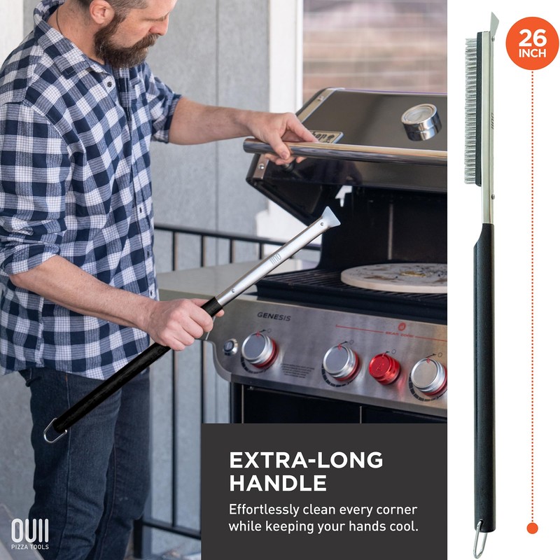 OUII 26'' Pizza Oven Brush with Stone Scraper - Includes