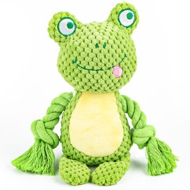 AKONE Hundespielzeug, Kauspielzeug Hund, Hundespielzeug Quietschend, Interaktives Hundespielzeug, Kuscheltier Plüschspielzeug für Hunde, Froschform Kauseilspielzeug für Kleine, Mittlere Hunde