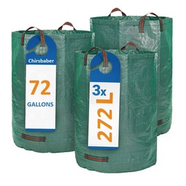 Chirsbaber 3-Pack 72 Gallons Reusable Garden Waste Bags,Yard Waste Bags with Handles(H30" X D26")-Container for Lawn Care and Gardening (3x 72 Gallons Bags)
