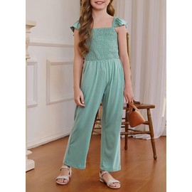 DOKOTOO KIDS Girls Jumpsuit Casual Wide Leg Ruffle Sleeveless One Piece Romper Green 8-9 Years