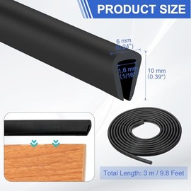 YOKIVE Borde de Goma Canal U PVC Negro 1/16", Protector de Borde Metal, 3 Metros