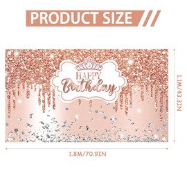 Happy Birthday Banner Backdrop Decorations, Rose Gold Party Backdrop Banner Party Background Decor Photography Poster for Kids Girls Women Birthday Supplies 110x180cm