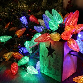 Brizled Colored Christmas Lights, 33ft 50 LED C9 Faceted Christmas Lights Outdoor, 120V UL Certified Tree Lights, Connectable Xmas Roof Lights for Christmas Tree Garden Yard Party Patio House Decor