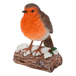 Vivid Arts - Real Life Robin Perched on Christmas Log Home or Garden Decoration (BG-RB08-F)