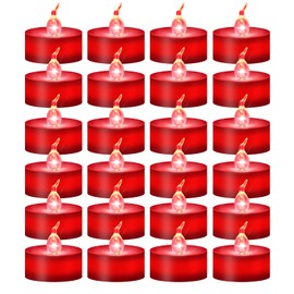 Windshell 24 PCS Real Red Flickering Flame Tea Lights(Red LED Inside), Battery Operated LED Tealight Candles, Red Flameless Small Candles for Wedding, Party, Christmas and Valentine's Day