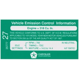 JOG For 1970-71 Dodge Plymouth Chrysler Mopar 318 Automatic Emissions Decal 3577727