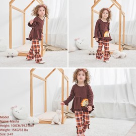 Gavol Toddler Baby Girl Thanksgiving Outfits Turkey Dress Top+Plaid Flares Pant Toddler Girl Thanksgiving Clothes Set