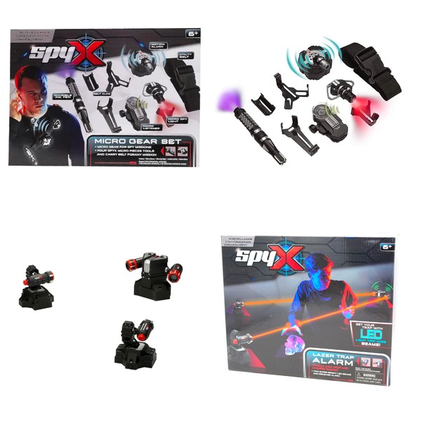 MUKIKIM SpyX/Micro Gear Set + Lazer Trap Alarm - 4 Must-Have Spy Tools Attached to an Adjustable Belt + Invisible LED Beam Barrier & Alarm! Jr Spy Fan Favorite & Perfect for Your Spy Gear Collection!
