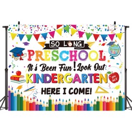 Preschool It's Been Fun Look Out Kindergarten Here I Come Banner Backdrop 6x4FT Preschool Graduation Photo Background PRE-K Graduation Party Decorations Supplies Photo Props