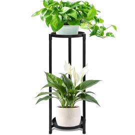 KHayRovies 2 Tier Plant Stand Indoor Tall, Black Corner Tiered Round Plant Stand for Indoor Multiple Plants, Metal Flower Pot Stands Outdoor Holders Plant Shelf Display Rack for Balcony Living Room