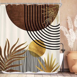 KOMLLEX Mid Century Brown Boho Shower Curtain for Bathroom Decor 72Wx78H Inches Abstract Modern Retro Tan Gold Minimalist Arch Vintage Geometric Fabric Waterproof Polyester 12 Pack Hooks Pack Hooks