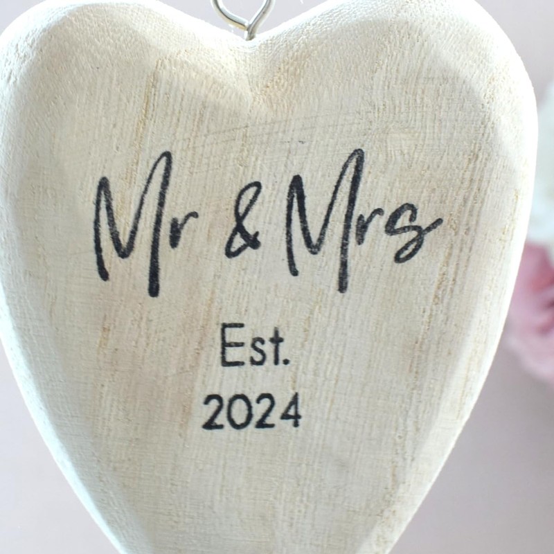 Mr & Mrs Est 2024 Solid Wood Tree Xmas Decoration.