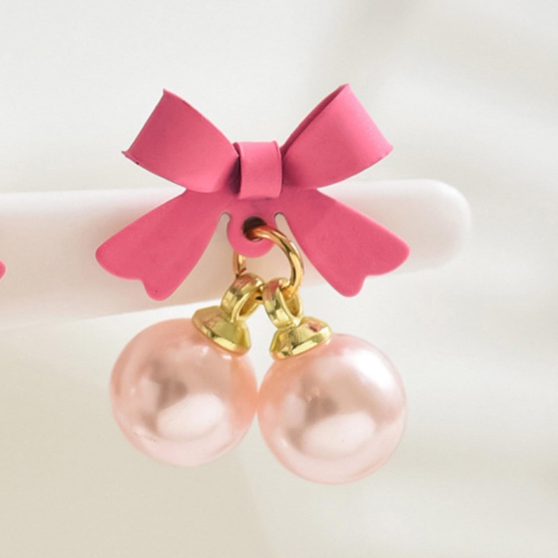Pink Bow Earrings for Women Christmas Bow Earrings Cute Ribbon