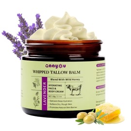 Sebo de ternera batido para la piel orgánico alimentado con hierba de sebo de ternera, sebo de ternera y bálsamo de miel con lavanda para rostro y cuerpo, hidratante facial natural para hidratación profunda